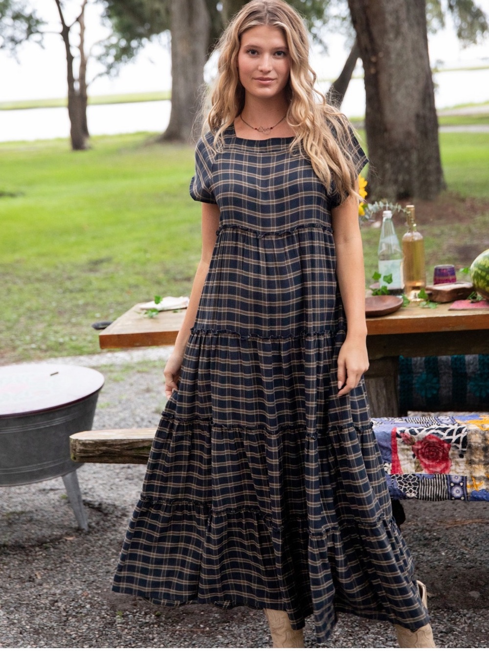 NATURAL LIFE Women’s Maxi Plaid Cotton Dress Size: M